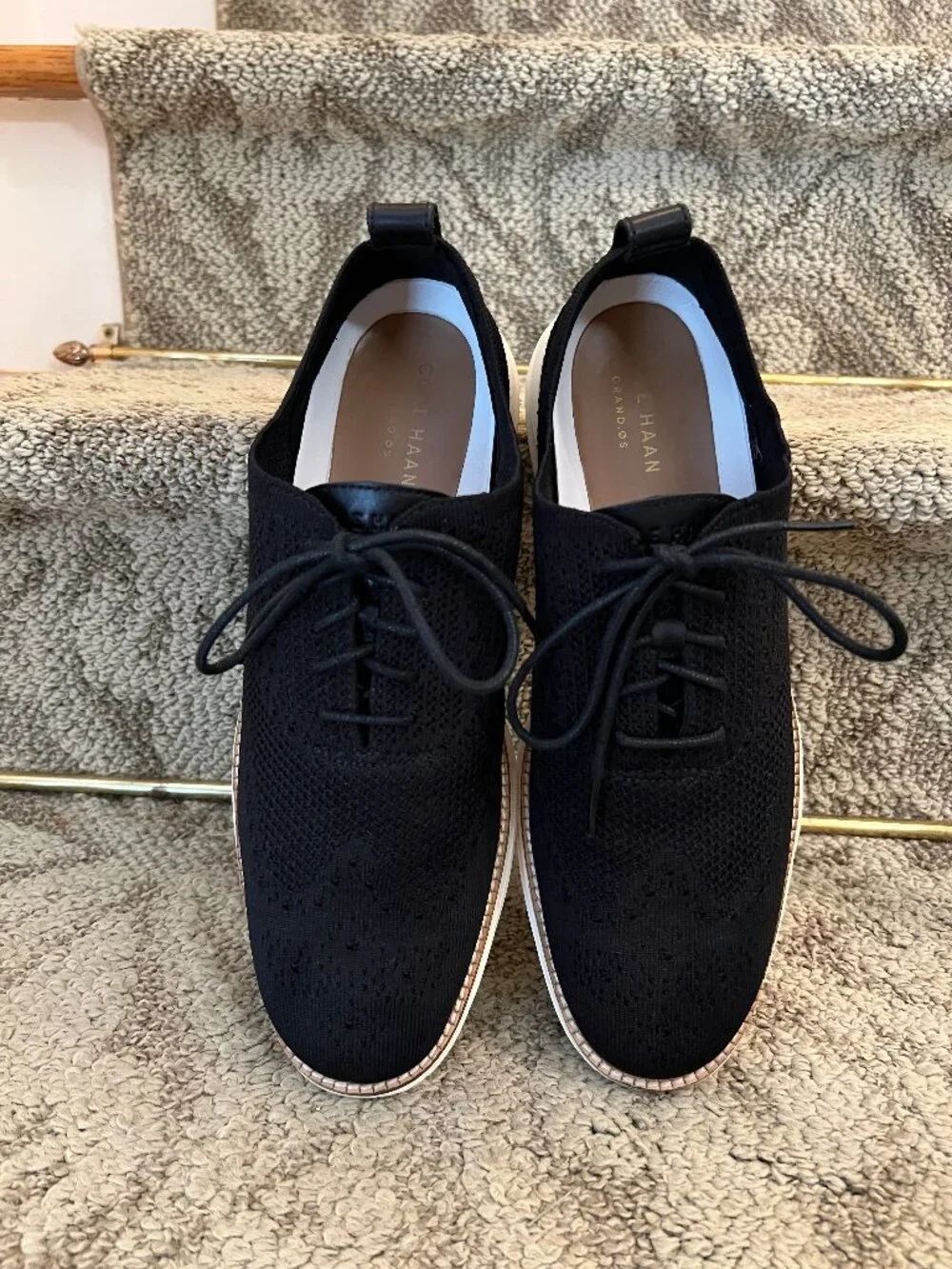 EUC Cole Haan Original Grand Wingtip Oxford Shoes in Black Knit Size 9.5 M